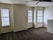 Thumbnail 10 of 16 - an empty living room with three windows and a ceiling fan