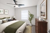 Thumbnail 16 of 55 - a bedroom with a large bed and a ceiling fan  at Sunset Heights, Texas