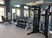 Thumbnail 35 of 51 - a fully equipped gym with weights and cardio equipment at Delco Flats, Texas, 78717
