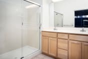 Thumbnail 18 of 48 - San Jose, CA Apartments for Rent - Aviara Apartments Bathroom with Wooden Cabinetry, Shower, and Bathtub