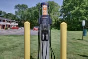 Thumbnail 20 of 24 - a gas pump in a grassy area between yellow poles
