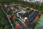 Thumbnail 27 of 41 - an aerial view of a development of townhomes with cars parked on the side of the