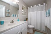 Thumbnail 10 of 22 - Newly remodeled bathroom with cultured marble top white vanity with storage