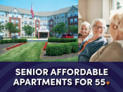 Thumbnail 12 of 12 - an image of an older couple sitting in front of an apartment building with the text senior affordable
