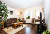 Thumbnail 6 of 12 - living room with hardwood-style flooring, large window, and model furnishings