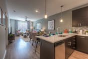 Thumbnail 69 of 78 - a kitchen with a large counter and a living room in the background  at EdgeWater at City Center, Lenexa, KS