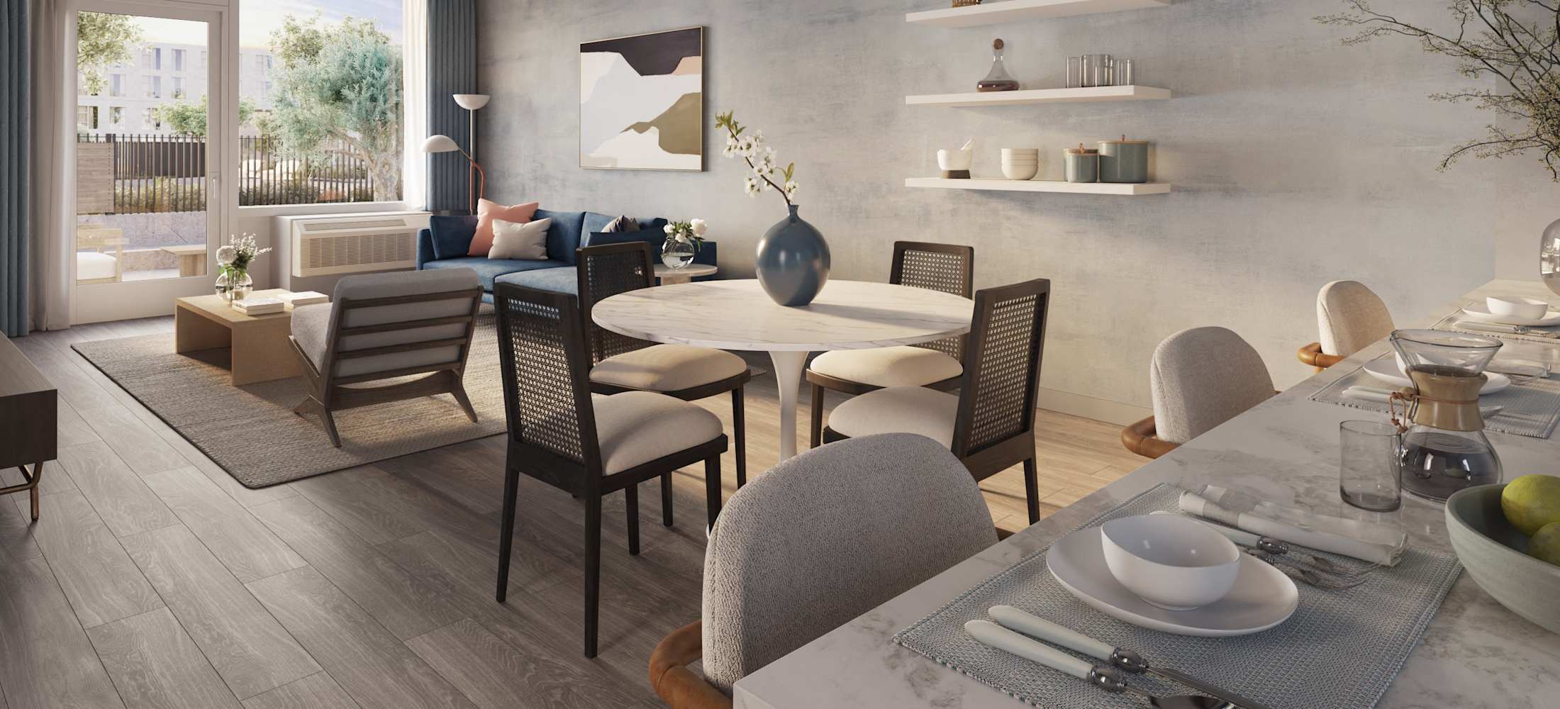 Hudson Piers living room with river views