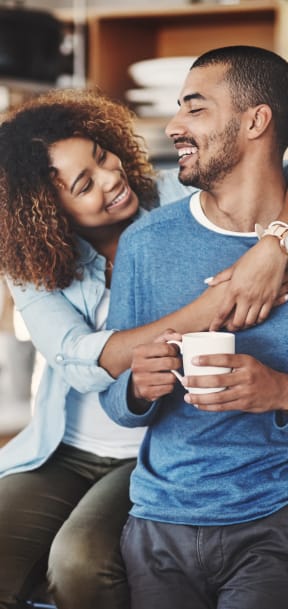Happy couple with coffee at The Morgan, Lafayette, CA, 94549