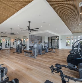 a gym with a lot of exercise equipment