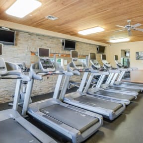 a gym with cardio equipment and a ceiling fan at Campus Park, Duluth, MN, 55811
