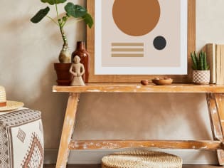 Modern bench and decor at Borregas Court Apartments, Sunnyvale, CA, California