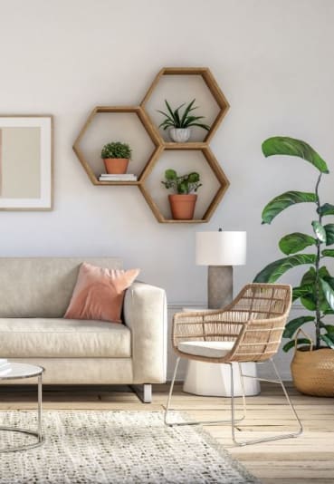 a living room with a couch and a chair