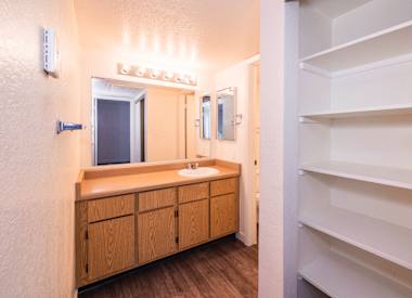 Apartment bathroom at Boulder Creek Apartments.