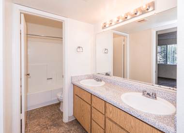 Apartment bathroom at Boulder Creek Apartments.