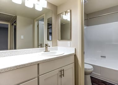 Apartment bathroom at Boulder Creek Apartments.