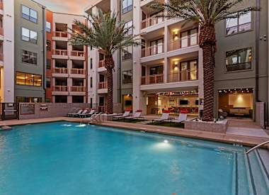 Pool and poolside area at Seven Oaks.