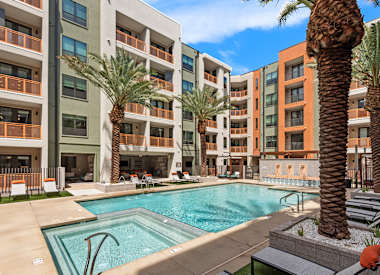 Pool and poolside area at Seven Oaks.
