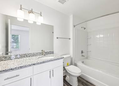 Wesley St. Claire Apartments at Lawrenceville bathroom with vanity, toilet and bathtub - Lawrenceville, GA