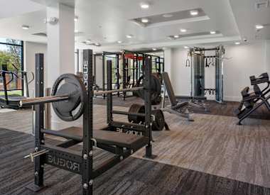 Fitness room at Aura Uptown.