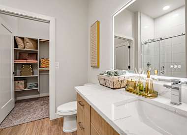 Apartment bathroom at Union at Roosevelt I and II.