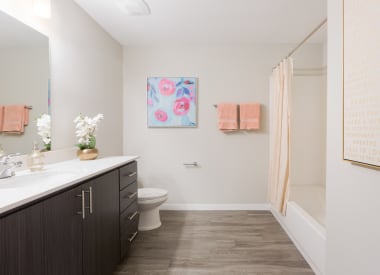 Apartment bathroom at Union at Roosevelt I and II.