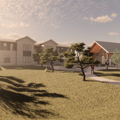 a sunny day in a residential area with houses and a playground.