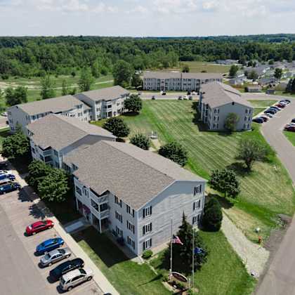 drone view at woodbury estates apartments, michigan