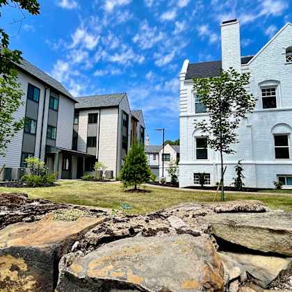 exterior of buildings with puffy clouds reserve overlook apartments at reserve overlook apartments, integrity realty, cleveland heights, ohio, 44106