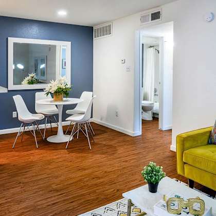 living room with dining area at the daphne apartments, the barvin group, houston