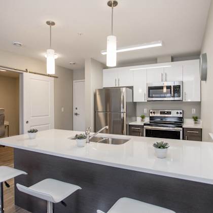 interior - wide shot of kitchen.