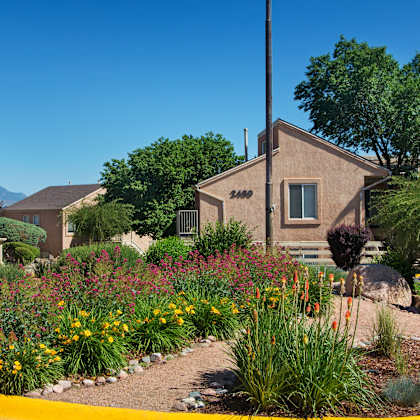 a house numbered 2400 is surrounded by a well-kept garden.