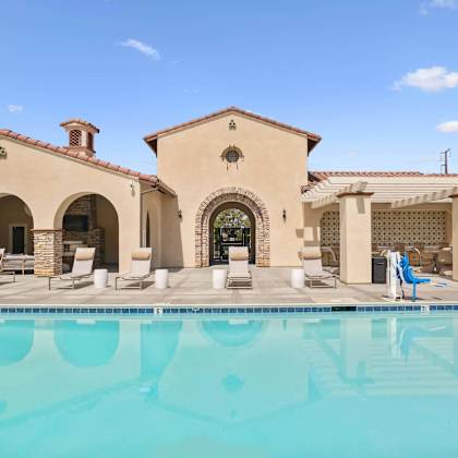 pool area at the villas at falling waters in west omaha at rancho belago, moreno valley