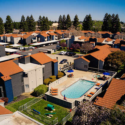 an aerial view of a renew on summerfield with a swimming pool