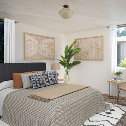 comfortable bedroom with large window at timberlee, portland