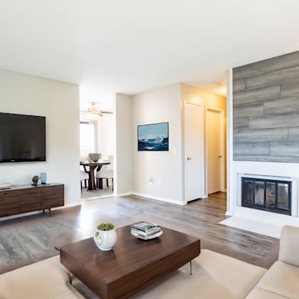 a living room with a couch and a coffee table