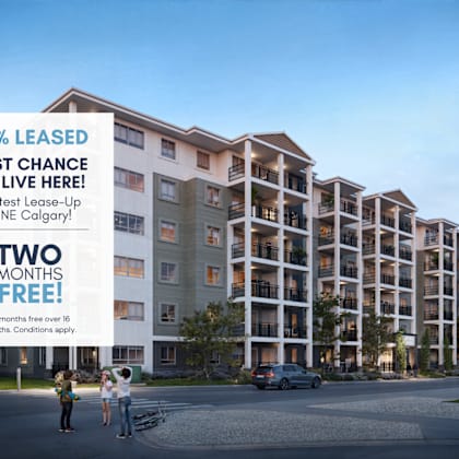 a zen residential building advertises a 95% lease-up and two months free.