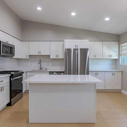 classic kitchen at eastside haven at 17th apartments, costa mesa, ca, 92627