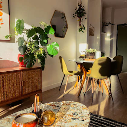 living room with dining area at holm at sellwood, portland, or 97202