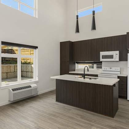 view of the kitchen in a bedroom plus den unit