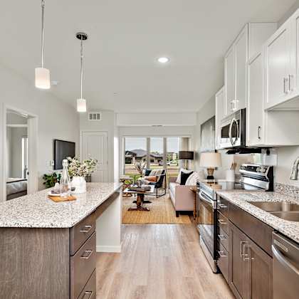 spacious kitchen at the landing at amber fields apartments, minnesota, 55068