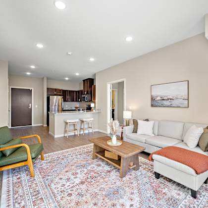 a living room with a rug on the floor and a couch with pillows at the winslow 62+ apartments, west st paul, 55118