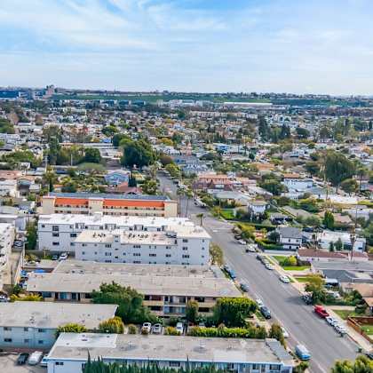 an aerial view of the city