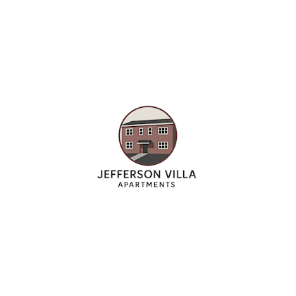 a logo for jefferson villa apartments featuring a building.