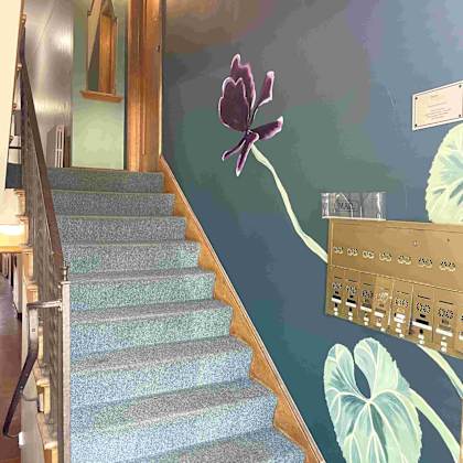 custom mural painted by the owner and her daughter.
