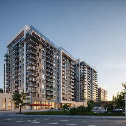 modern high rise apartment buildings with balconies at baseline apartments, ottawa, k2h 0c9