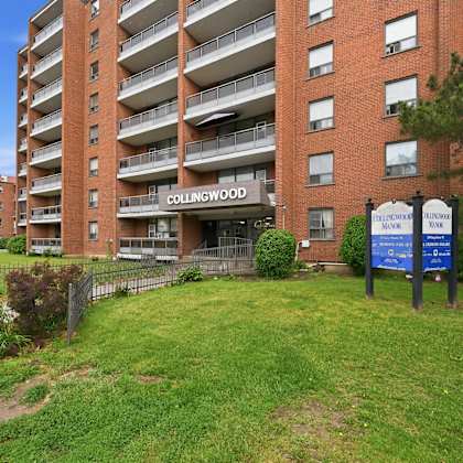 collingwood apartment building with a sign in front.