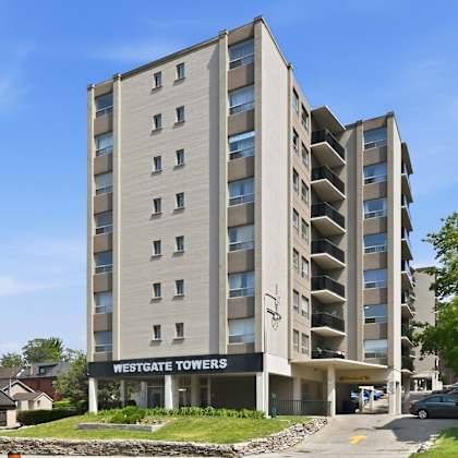 a large building with the name westgate towers on it.