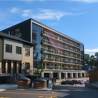 exterior of building at the maverick apartments, kitchener