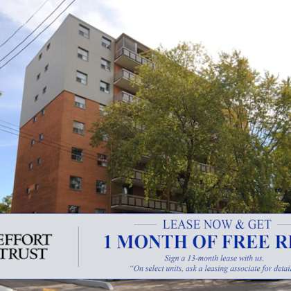 a sign for effort trust offering a free month of rent.
