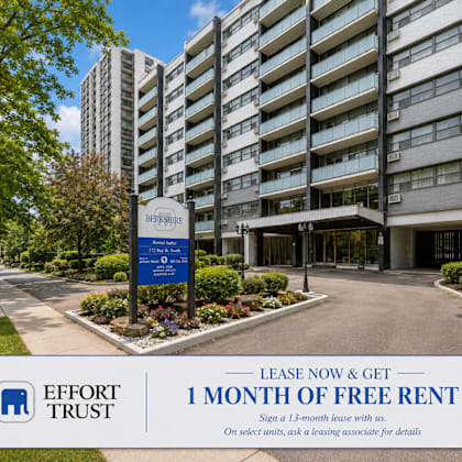 a sign advertises a free month of rent for leasing a unit at the effort trust apartment complex.